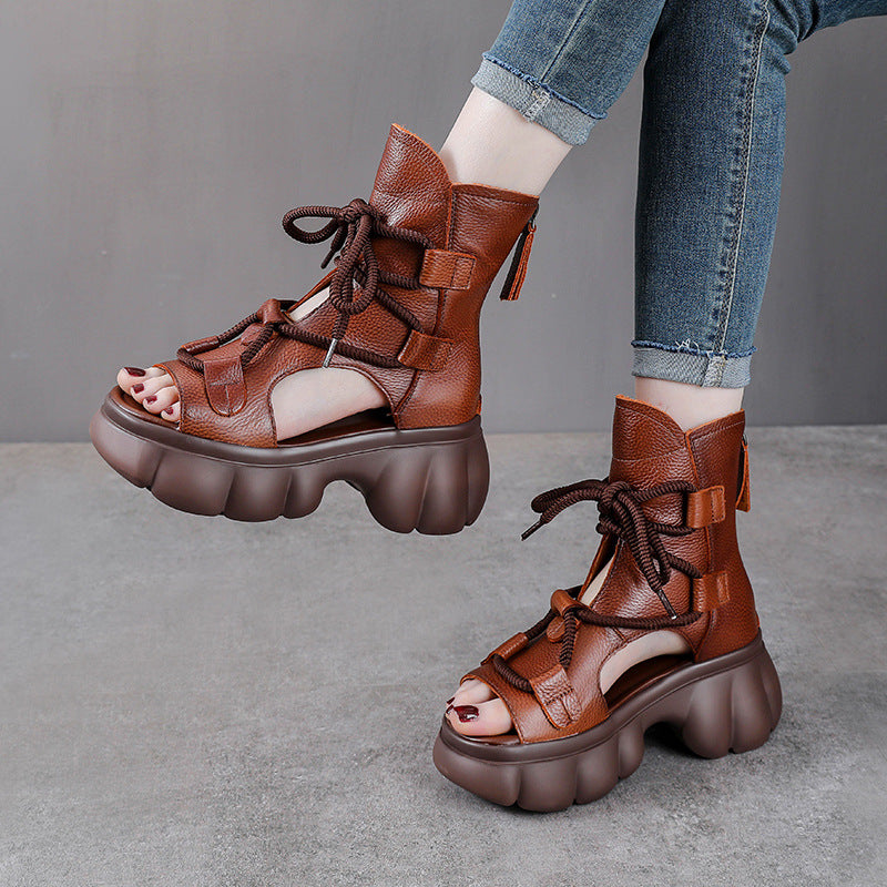 Peep-Toe Plateau-Sandalen aus Echtleder