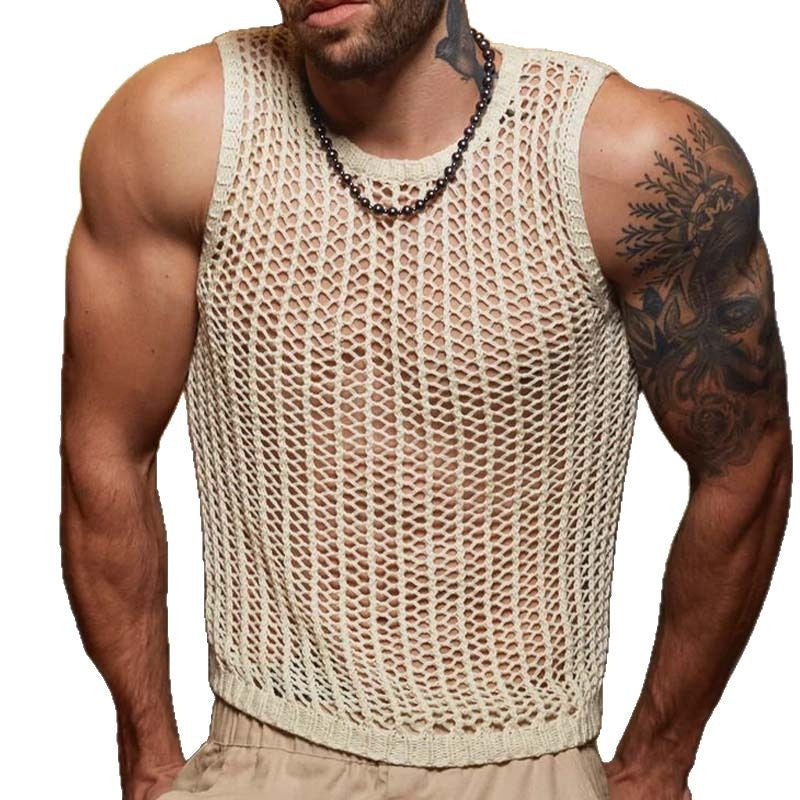 Herren-Weste mit Lochmuster, beige/schwarz