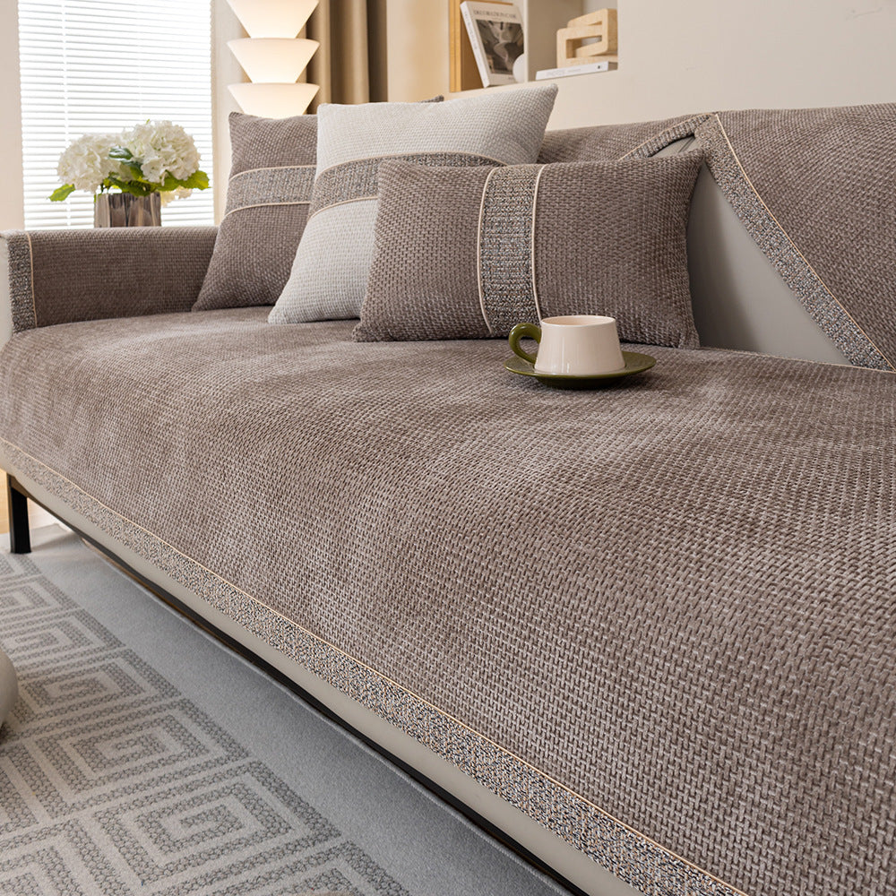 Chenille-Non-Slip-Sofaüberzug – Weiß, Braun, Blau, Grün, Dunkelgrau