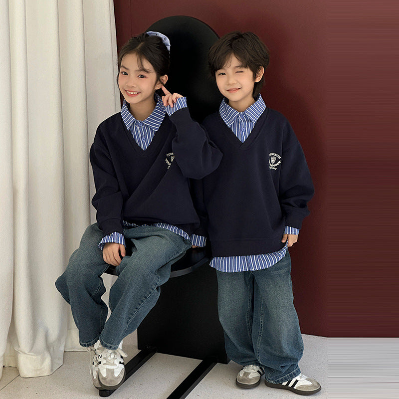 Kinder Patchwork Rollkragenpullover