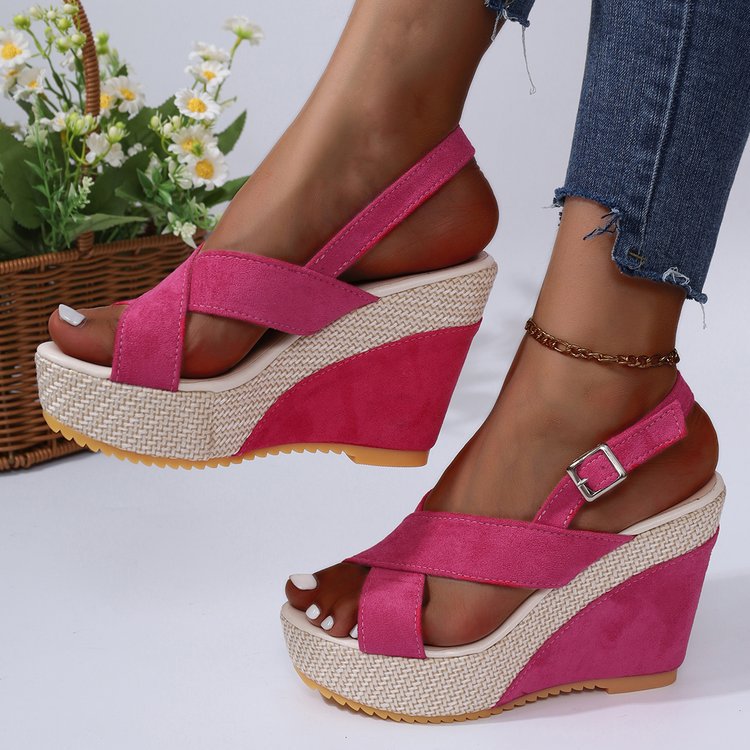 Keilabsatz-Sandalen aus Denim | LuxeStyle