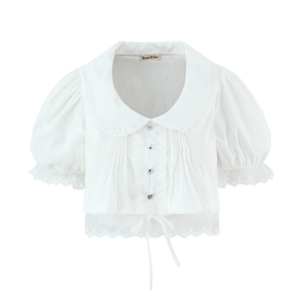 Kurzes Crop-Top mit Puffärmeln und Spitze