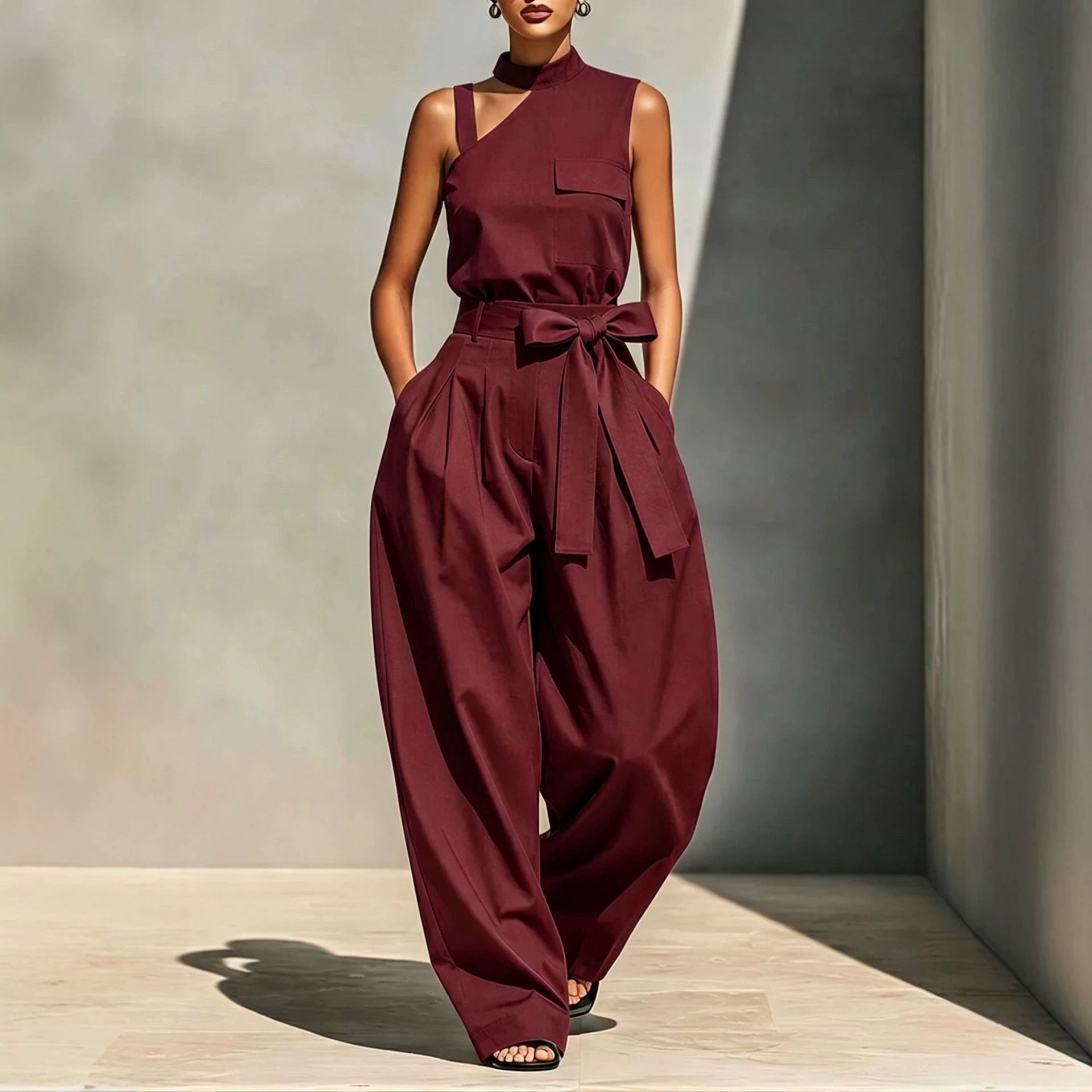 Off-Shoulder Jumpsuit mit Stehkragen
