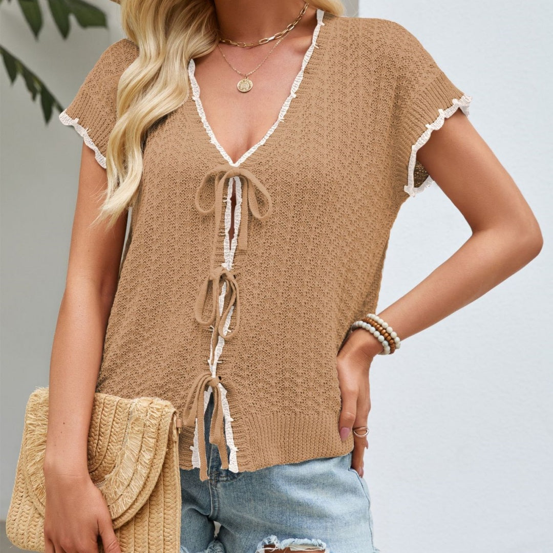 Farbiges V‑Rücken‑Kardigan mit Schnürung – Bild 2 | LuxeStyle