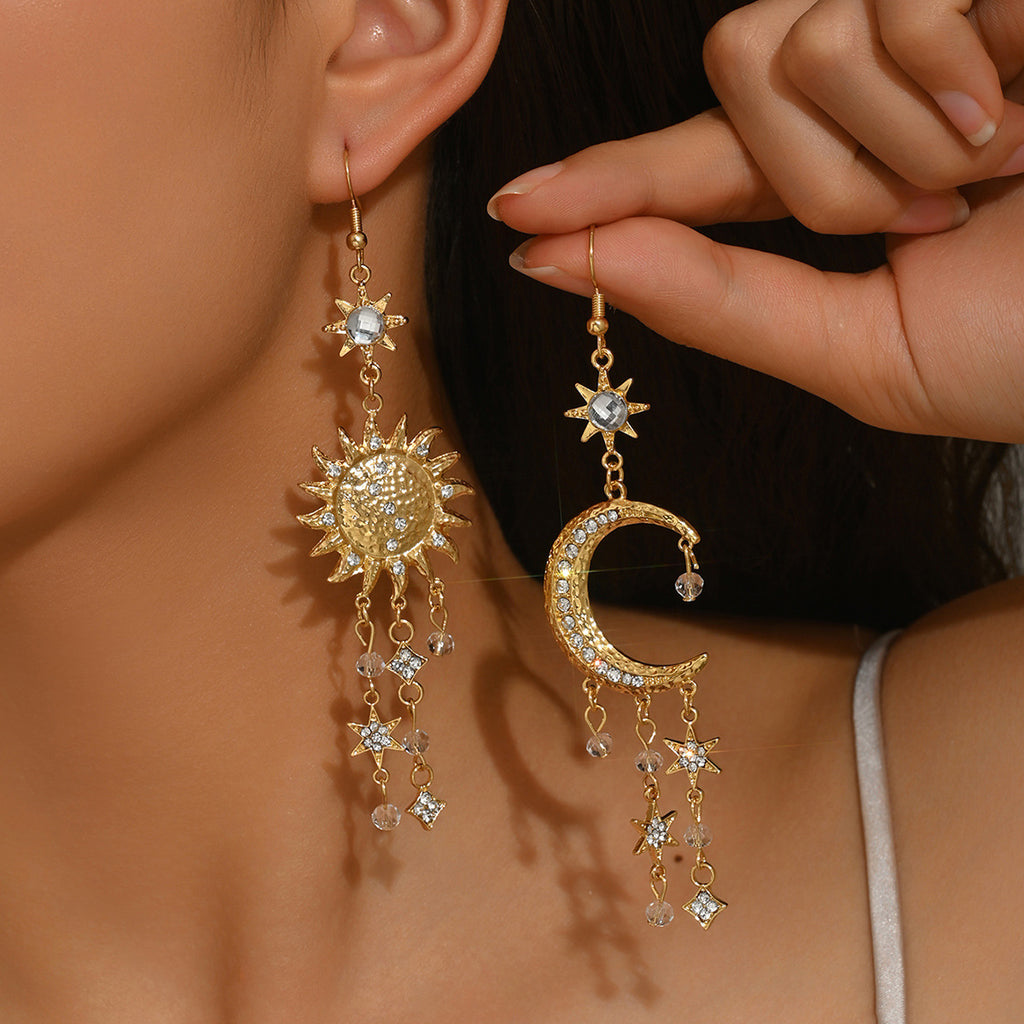 Vintage-Ohrringe Sonne & Mond mit Strass – Ansicht 4