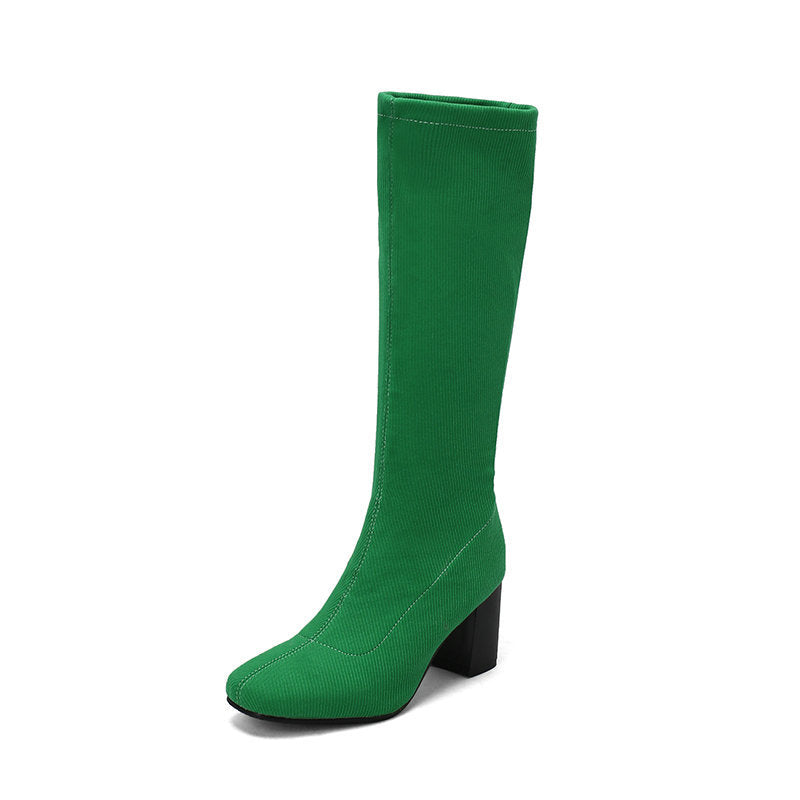 Overknee-Stiefel mit Stretch und klobigem Absatz