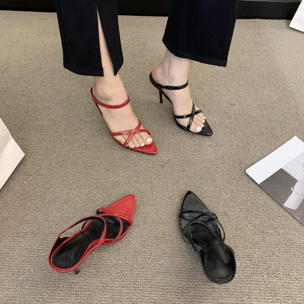 Weinrote Stiletto-Sandalen mit Fischmaul-Zehenpartie – Bild 19 | LuxeStyle