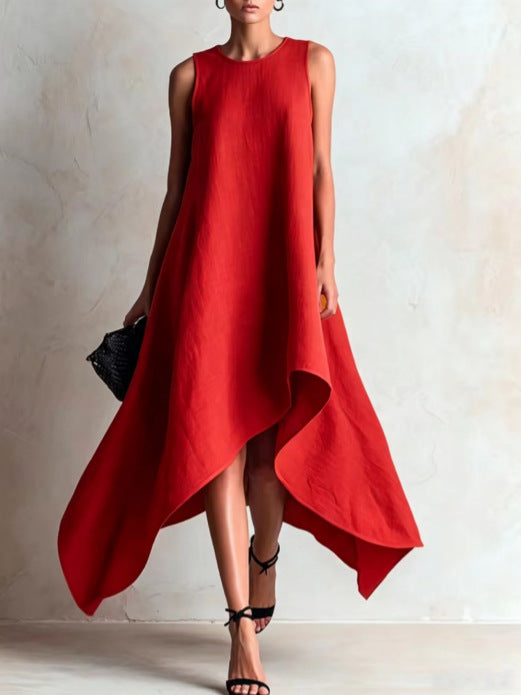 Asymmetrisches Leinenkleid ohne Ärmel – Bild 2 | LuxeStyle