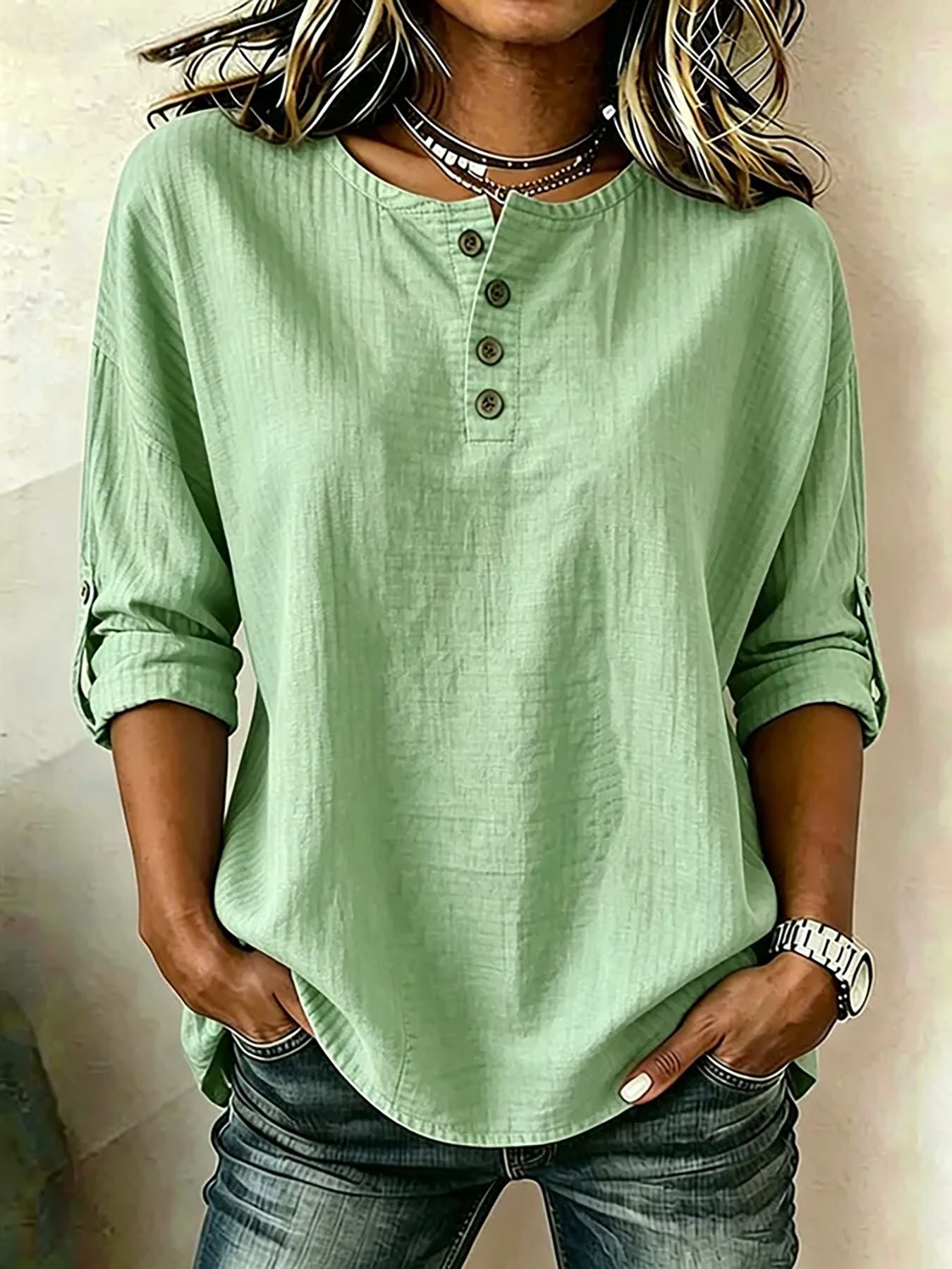 Damen Atmungsaktives 3/4-Arm-Shirt mit Manschetten