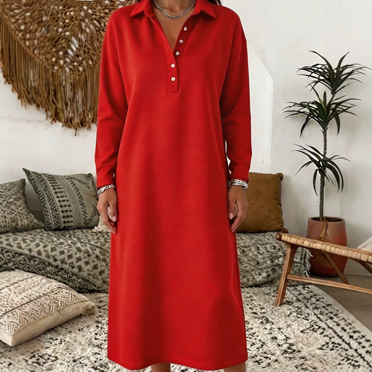 Strickkleid mit Hemdkragen und langen Ärmeln – Bild 3 | LuxeStyle