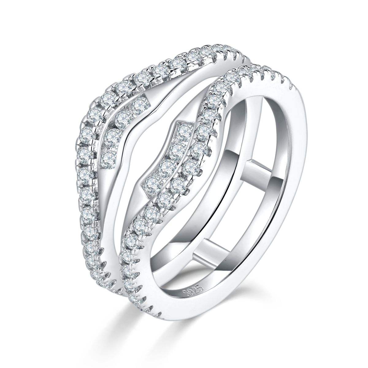 Doppelbandring mit 54 Moissanite-Steinen