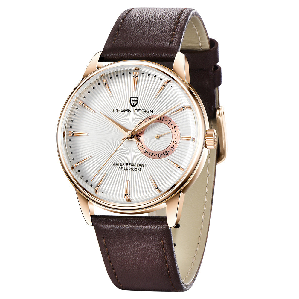 Quarz-Herrenuhr mit Lederarmband – Bild 4 | LuxeStyle