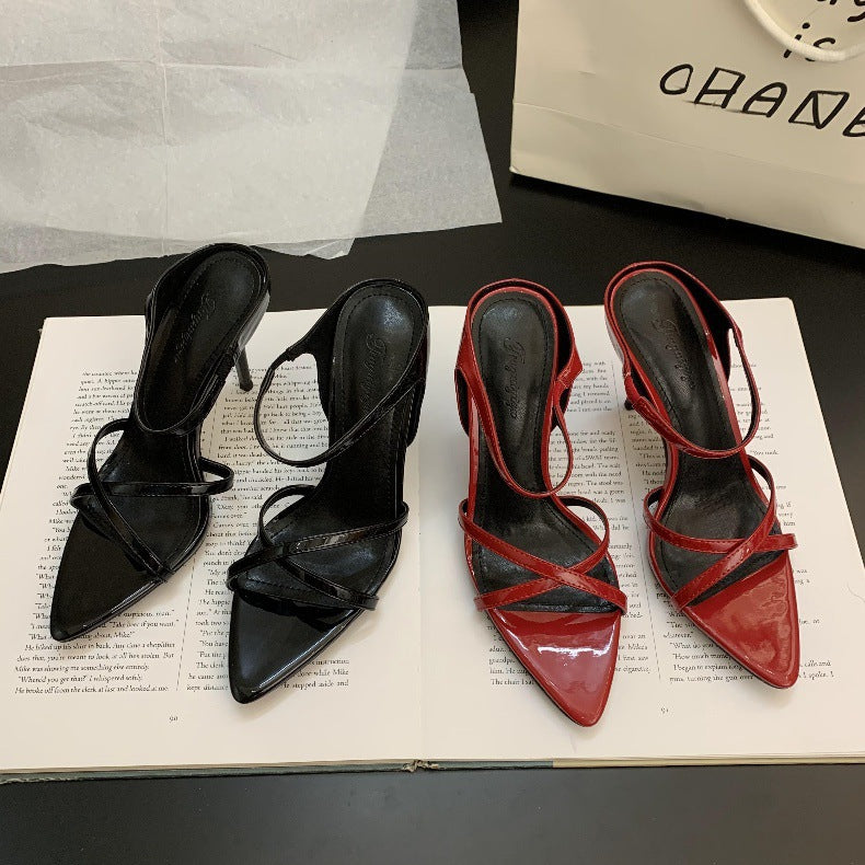 Weinrote Stiletto-Sandalen mit Fischmaul-Zehenpartie – Bild 6 | LuxeStyle