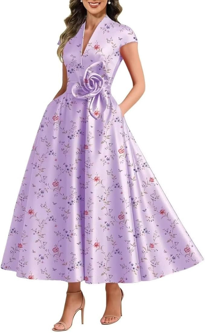 3D Blumen Damen-Satin-Kleid