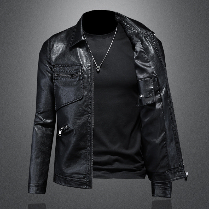 Herren Slim Fit Lederjacke für Frühling und Herbst