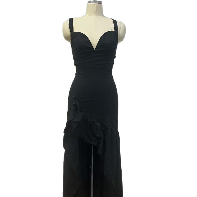 Langes Spaghetti-Träger-Kleid mit Rüschen – Bild 5 | LuxeStyle