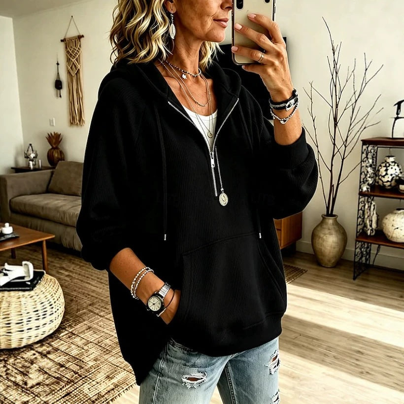Corduroy Hoodie mit halber Knopfleiste