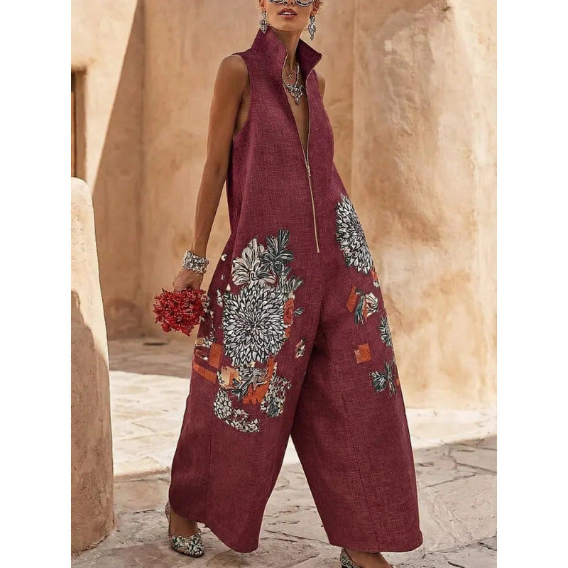 Ärmelloser Jumpsuit aus Baumwoll-Leinen-Mix