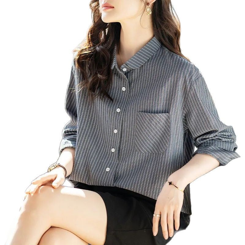 Schlankes Damen-Hemd mit Revers und Streifen – Bild 5 | LuxeStyle