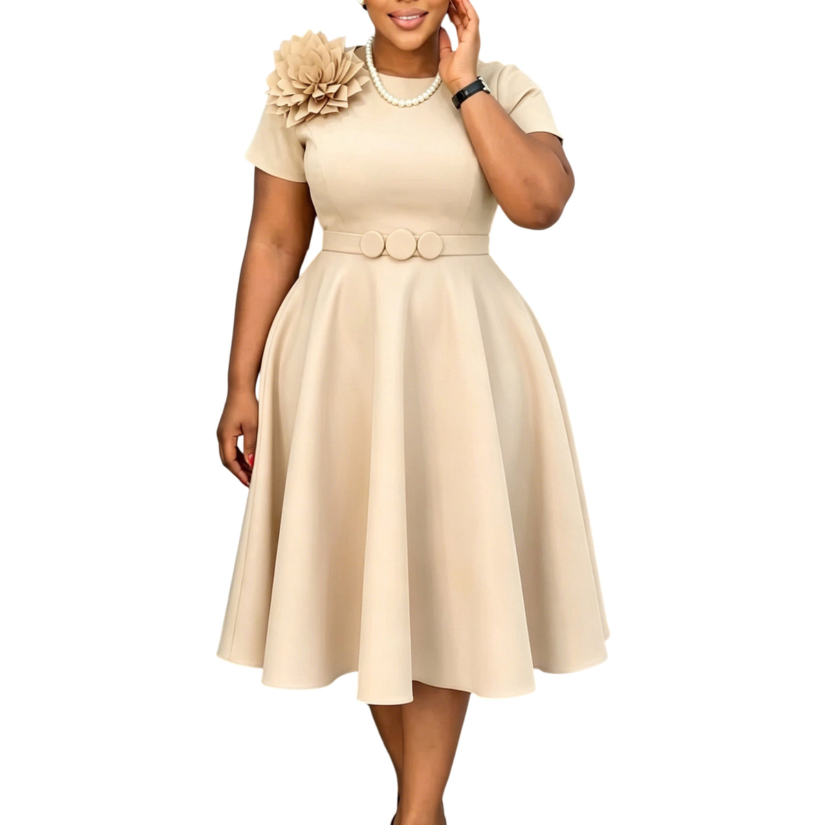 Damenkleid mit grossflächigem Blumenmuster | LuxeStyle
