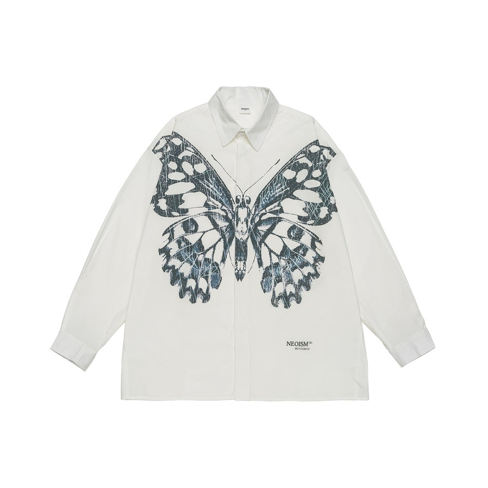 Blaue Arbeitsshirt mit Schmetterlingsmuster | LuxeStyle