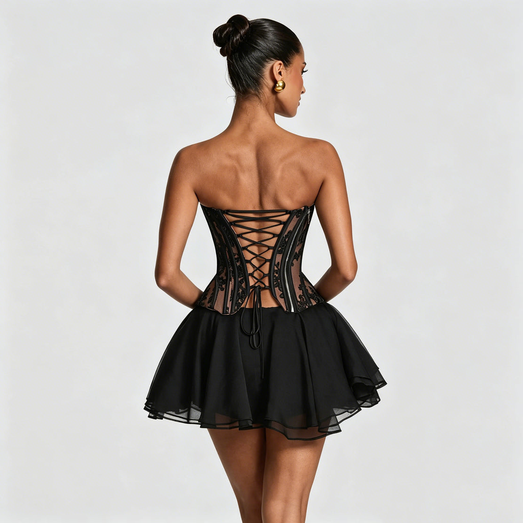 Trägerloses Fishtail Abendkleid-Set mit Mesh-Rock – Bild 6 | LuxeStyle