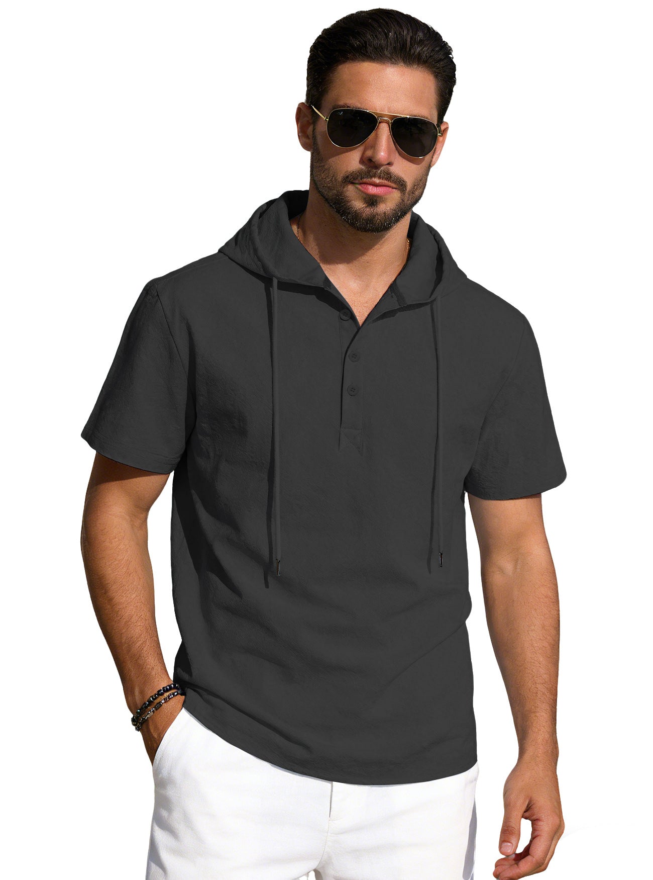Herren Cotton-Linien Kurzarm-Einfarbig Hoodie