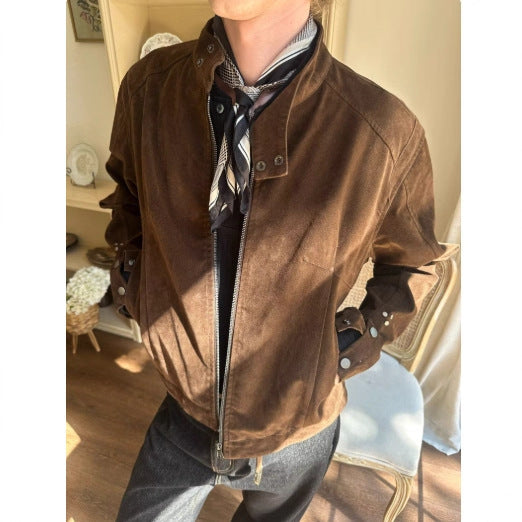 Harringtonjacke mit Standkragen aus Samt | LuxeStyle