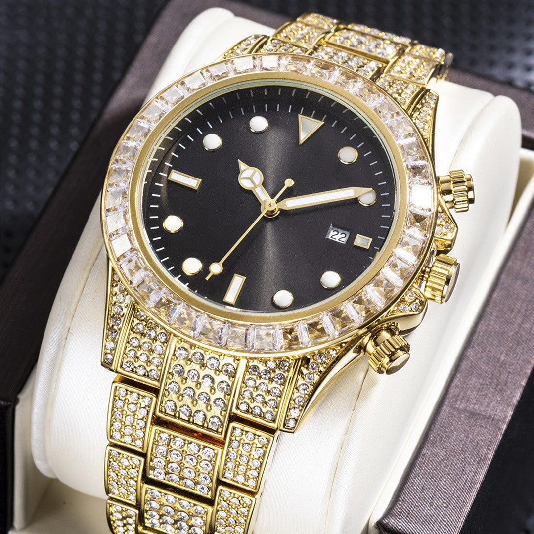 Diamantbesetzte Quarzuhr mit Leuchtzeigern – Bild 8 | LuxeStyle