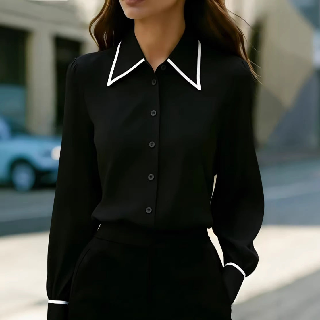 Color-Block Langarmshirt mit Revers – Bild 7 | LuxeStyle