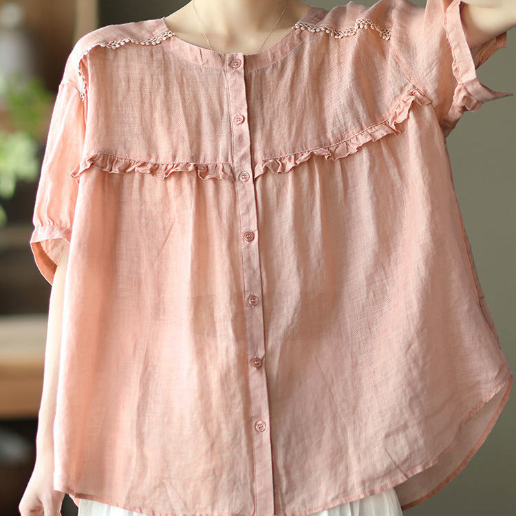 Retro-Shirt mit Rüschen und lockerer Passform