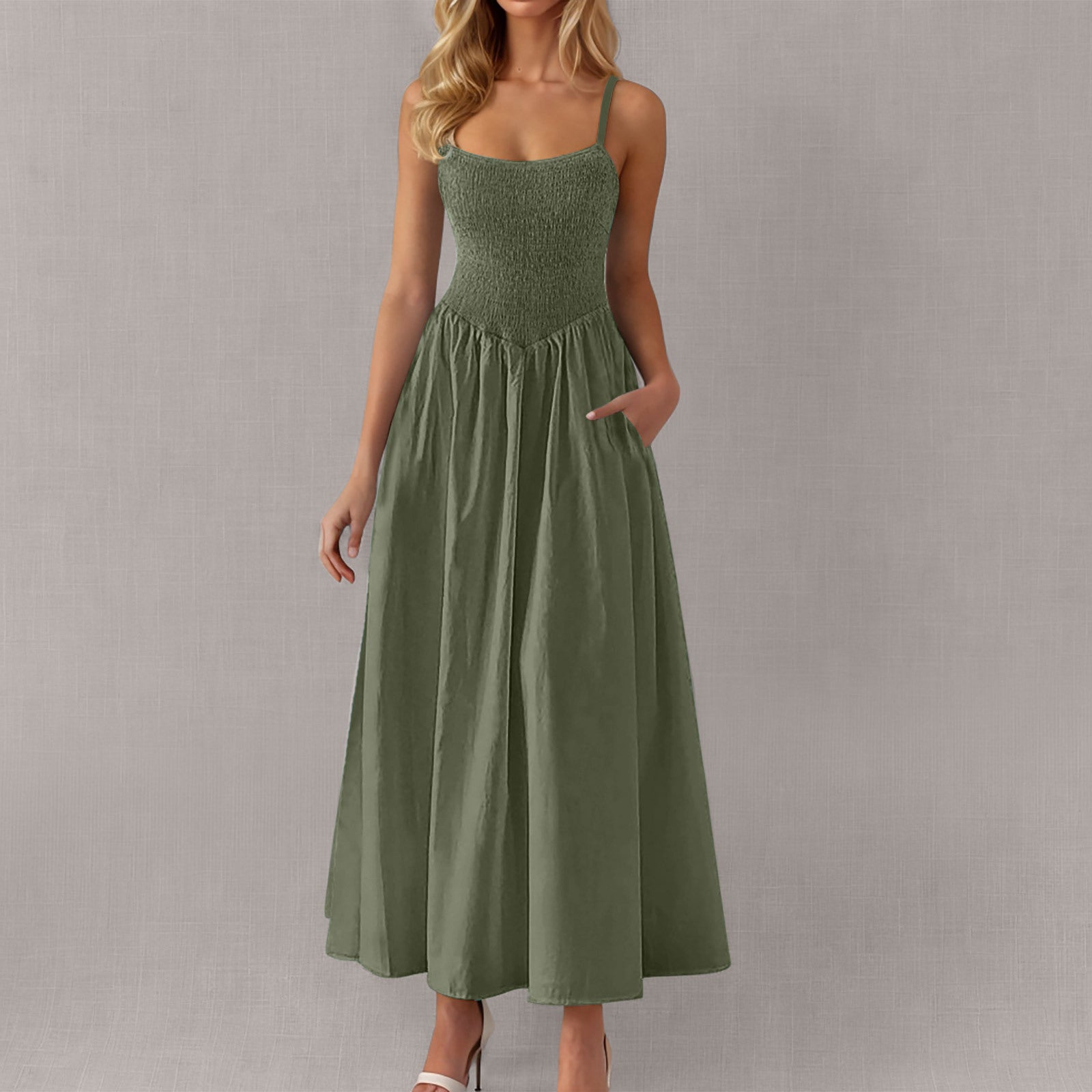 Verstellbares Rüschen-Trägerkleid mit Taschen