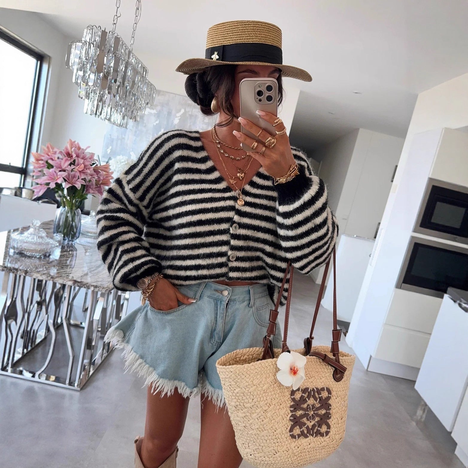 Gestreifter Cardigan mit Knopfleiste