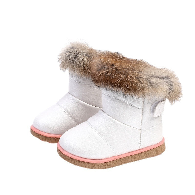 Wasserdichte Mädchen-Stiefel mit echtem Hasenfell