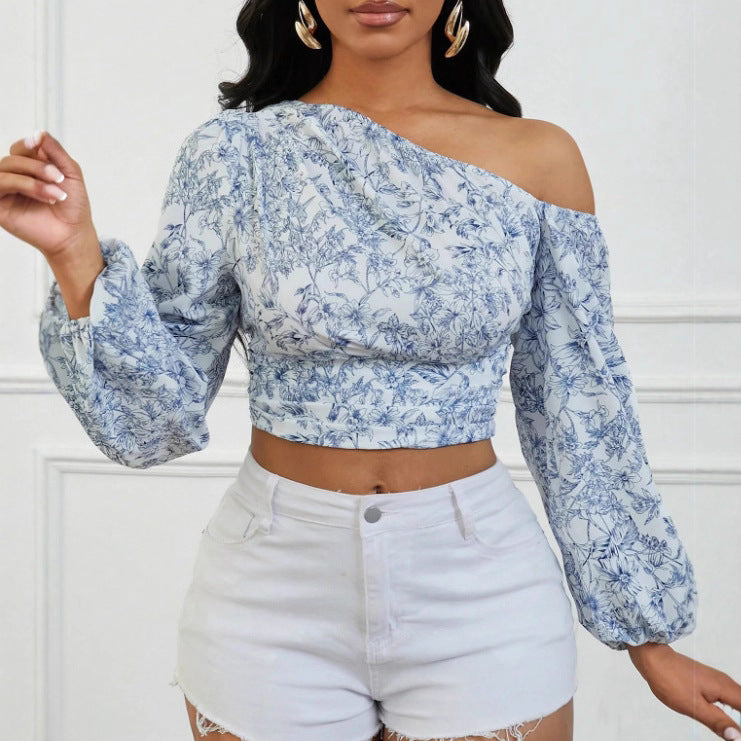 Asymmetrisches Schulterpuff-Shirt für Damen – Bild 3 | LuxeStyle