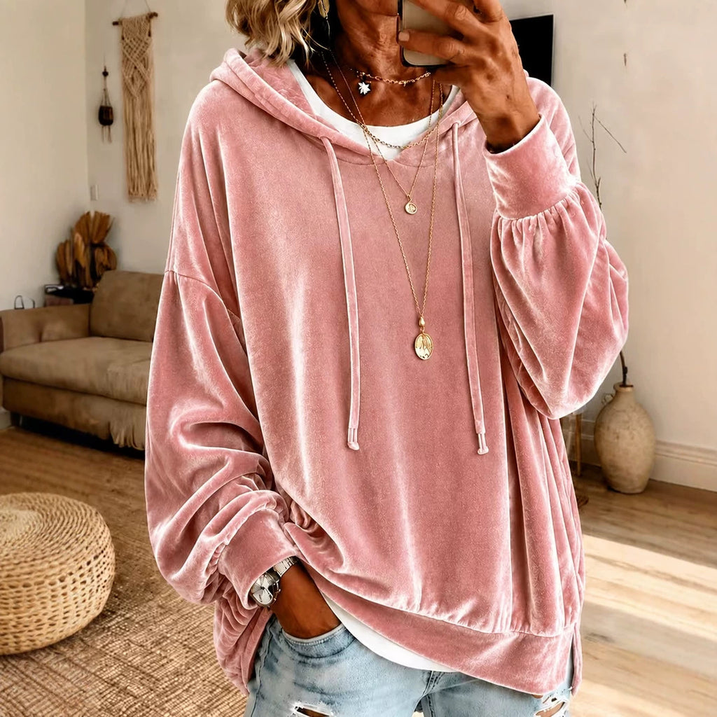 Samt-Hoodie mit Laternenärmeln