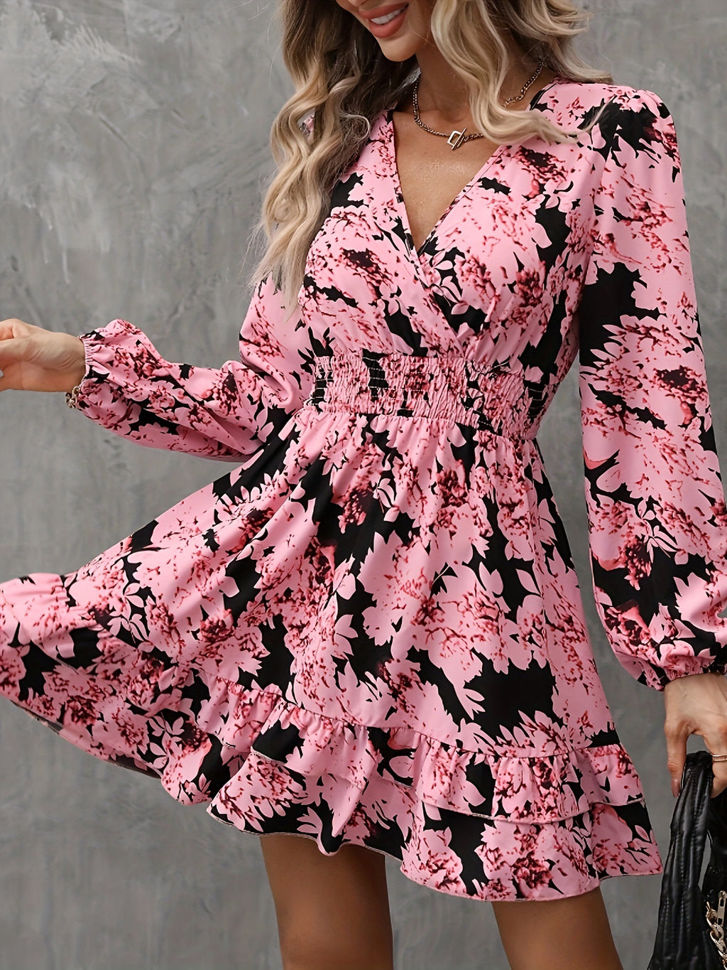 Blumenprint-Kleid mit Puffärmeln