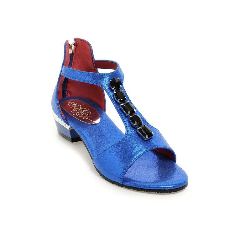 Sandalen mit Strasssteinen und niedrigem Absatz – Bild 3 | LuxeStyle