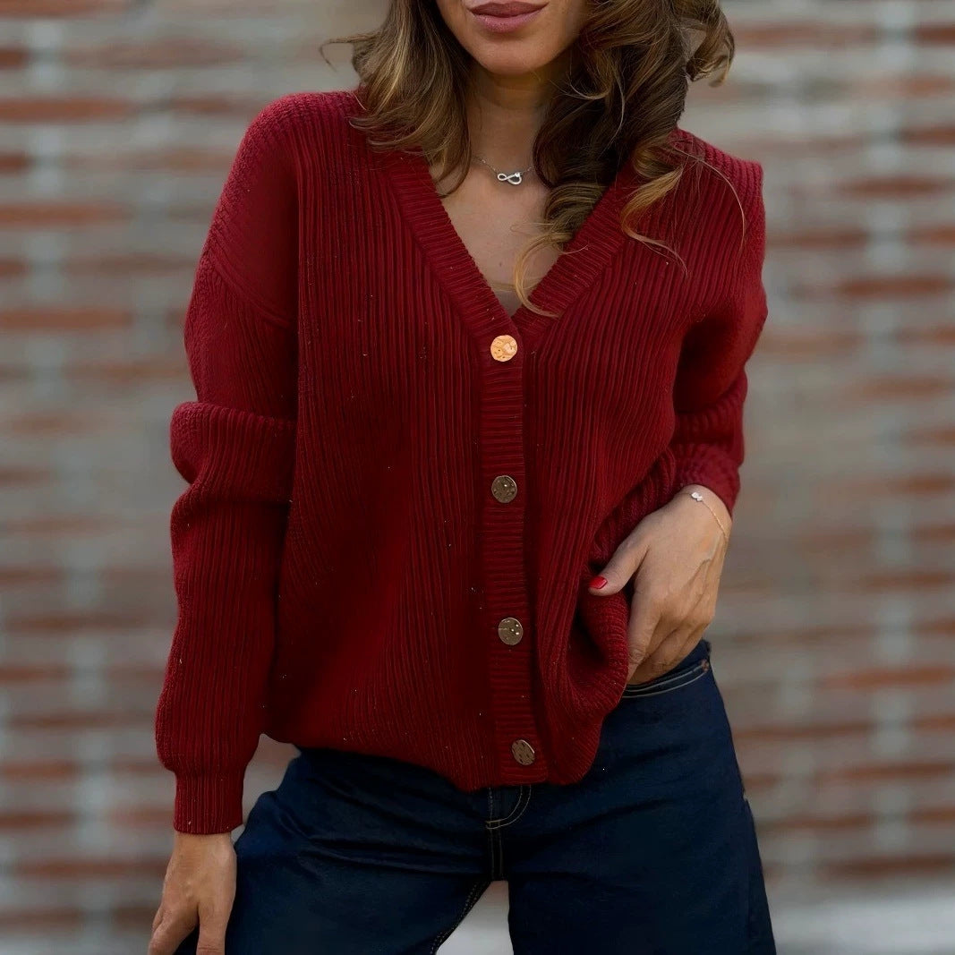 V-Ausschnitt Strick-Cardigan für Damen