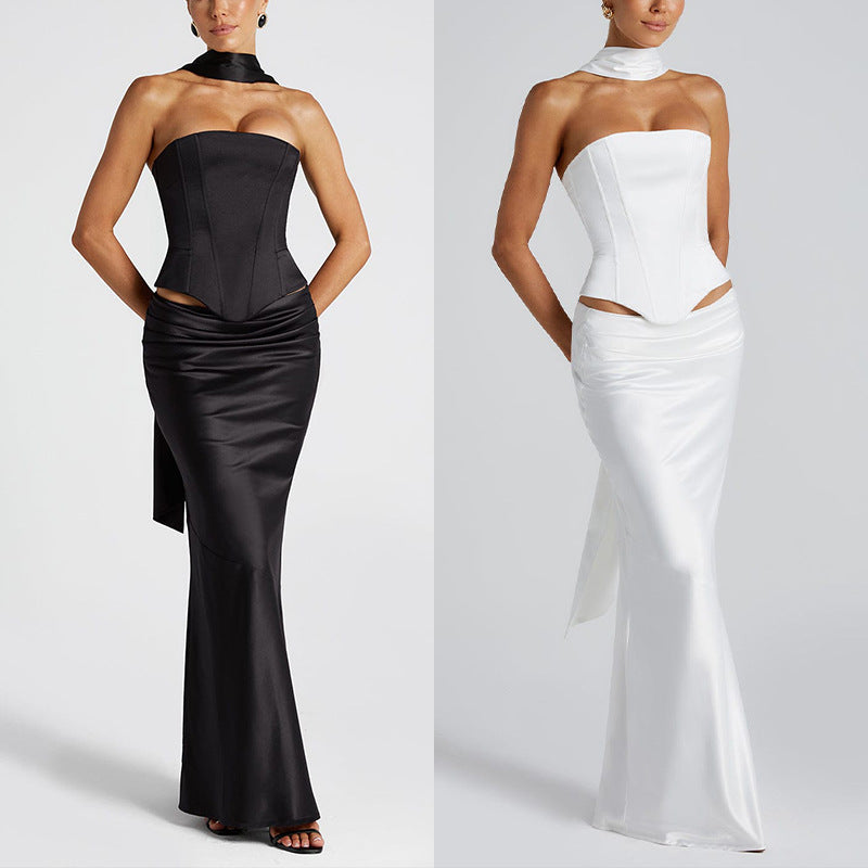 Elegantes zweiteiliges Damenkleid mit Bindeband