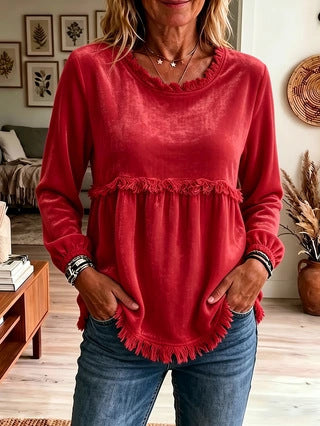 Lässiges Langarmshirt mit Spitzenbesatz