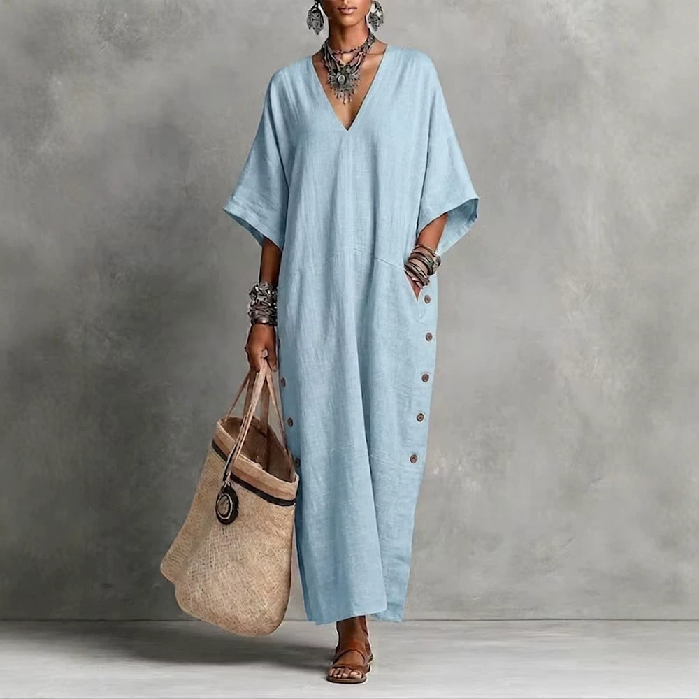 Loose-fit Leinenkleid mit Knopfdetails – Bild 3 | LuxeStyle