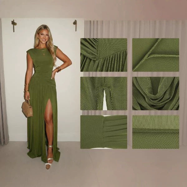 Elegantes, plissiertes Abendkleid mit Taillengürtel