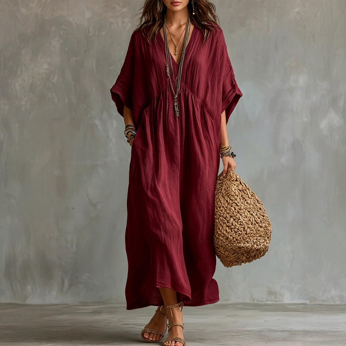Locker sitzendes Baumwoll-Leinen-Kleid | LuxeStyle