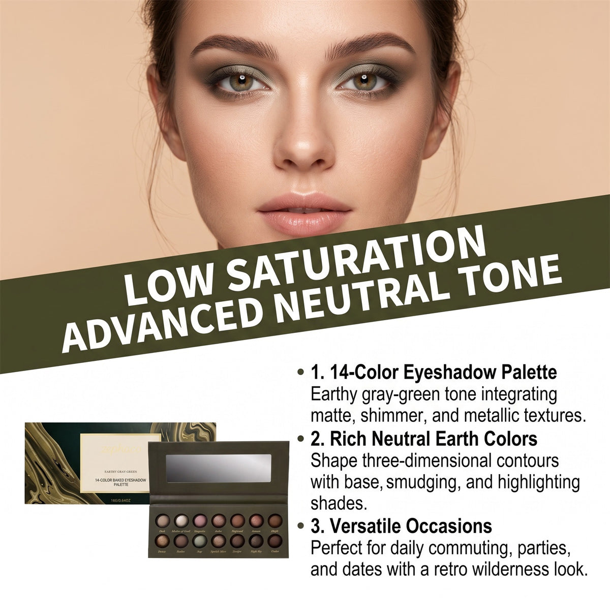 14‑Farben‑Palette Erde‑Olive Augenstift – Bild 4 | LuxeStyle
