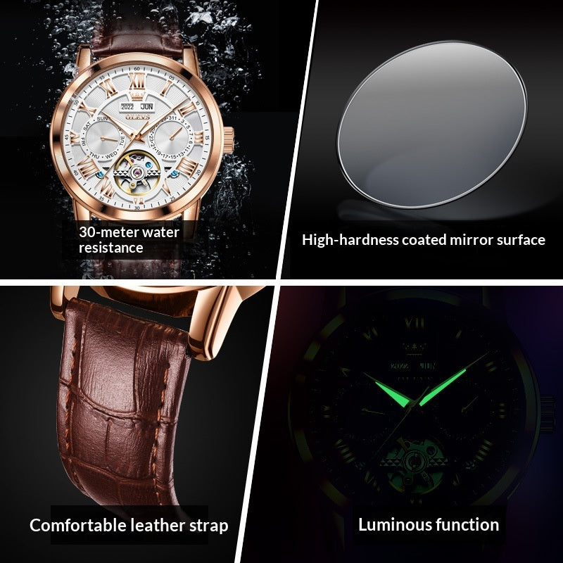 Automatik-Mechanik-Uhr mit Lederarmband – Bild 2 | LuxeStyle