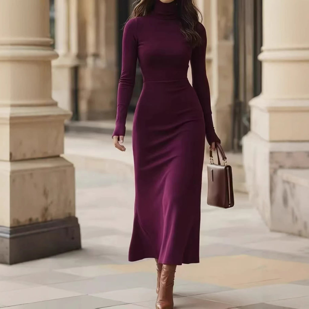 Elegantes Rollkragen-Kleid mit langen Ärmeln – Bild 5 | LuxeStyle