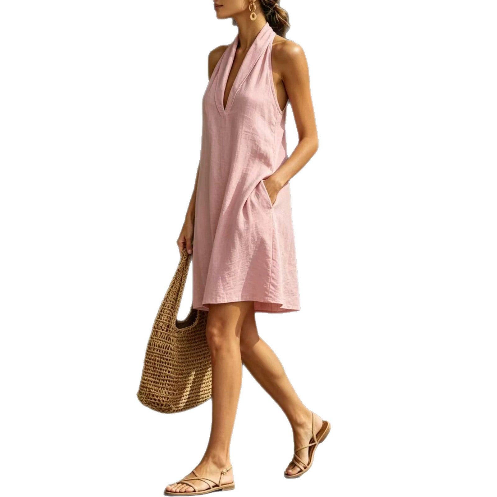 Einfaches V-Ausschnitt-Kleid