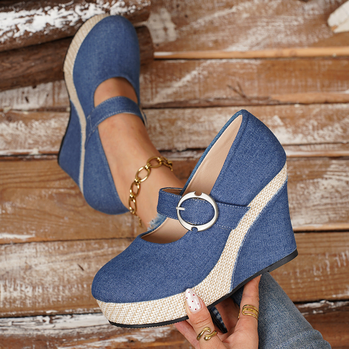 Damen Plateau-Pumps mit Keilabsatz