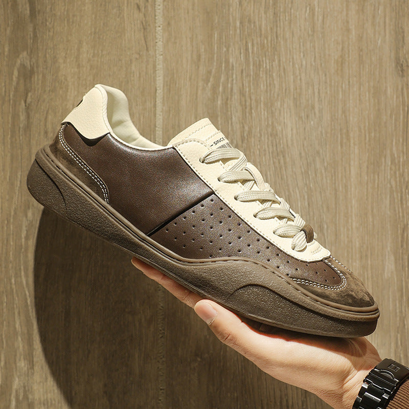 Leder-Plateau-Sneaker mit Kontrastnaht